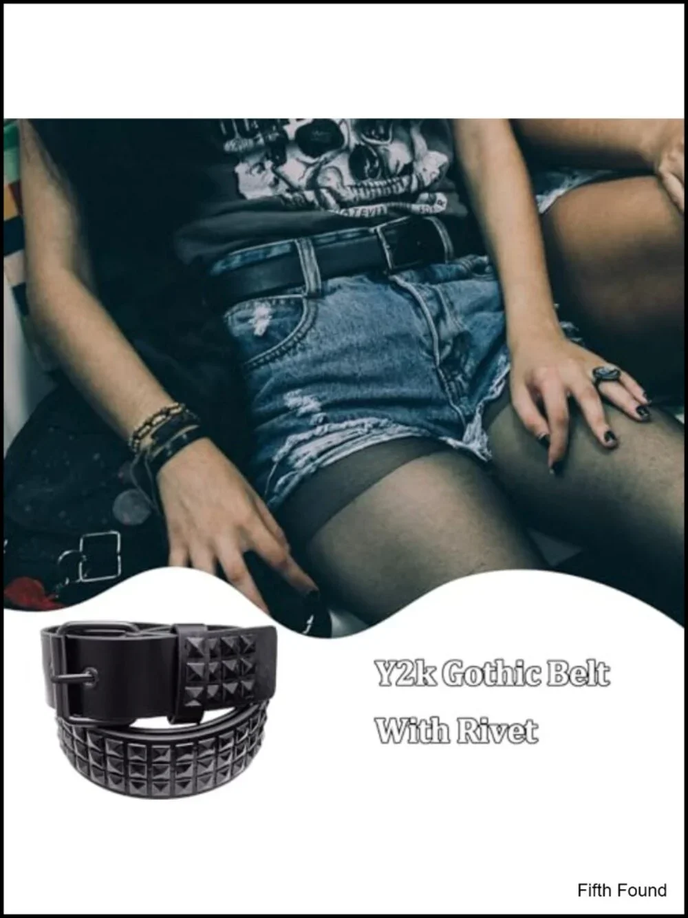 Punk Studded Belt with Pyramid Rivets Gothic Y2K Emo Accessory